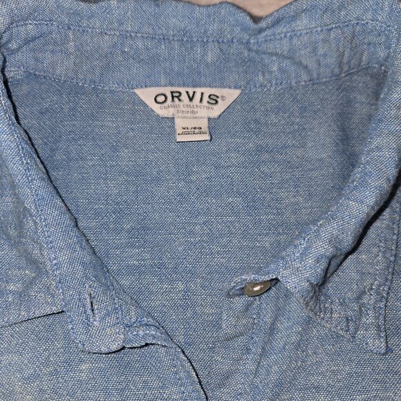 ORVIS Shirt Women’s Button Up Blouse Top Long Sleeve Linen Blend Blue XL - Picture 4 of 12